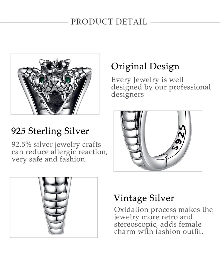 Eudora Real 925 Sterling Silver Snake Circle Earrings Round Small Hoop Retro Textures Snake Earrings For Women Man Fine Jewelry