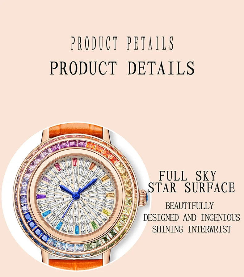 Women Fashion Quartz Watch Light Luxury Brand All Sky Star Leather Strap Diamond Jewelry Crystal Ladies Wristwatches Gift