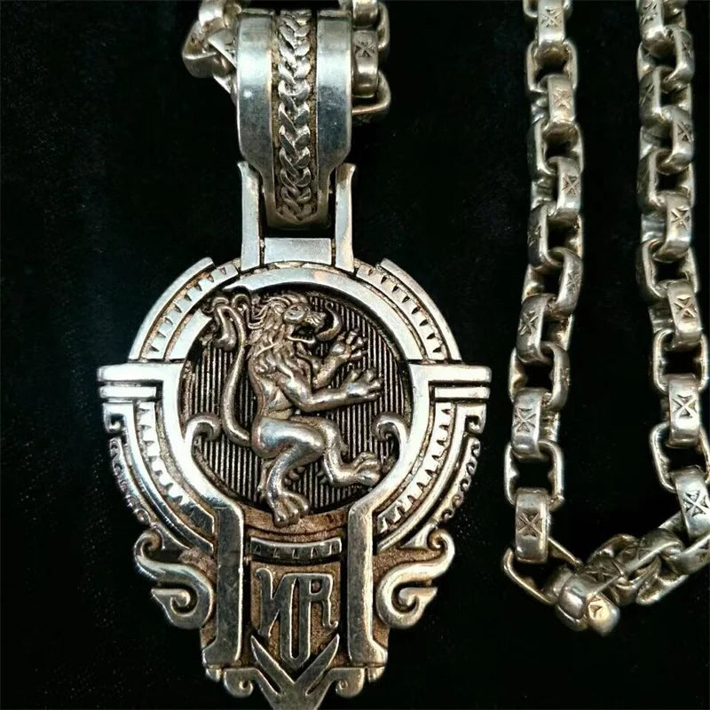 Hand-made/ China Tibetan Silver Ethnic Style Lion Necklace Pendant Fashion Personalized Men and Women Amulet Gift