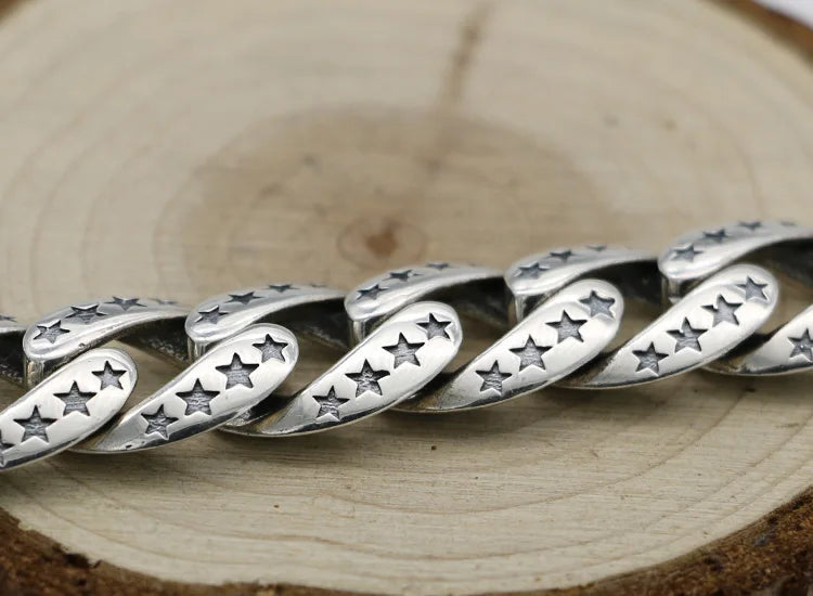 Pure Silver Personalized Versatile Trendy Star Bracelet Men's Bracelet Simple Thai Silver Retro Punk Style Hip Hop Bracelet Deco