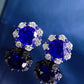 PANSYSEN Vintage 100% 925 Sterling Silver 8MM 2CT Flower Lab Sapphire Diamond Stud Earrings for Women Party Fine Jewelry Gift