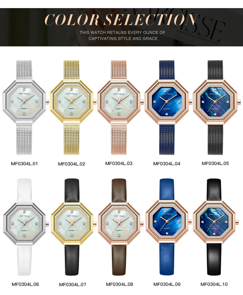 MINI FOCUS 0304 Brand Fashion Women Quartz Watch Luxury Leather Strap Waterproof Casual Girls Wristwatch Elegant Ladies Watches