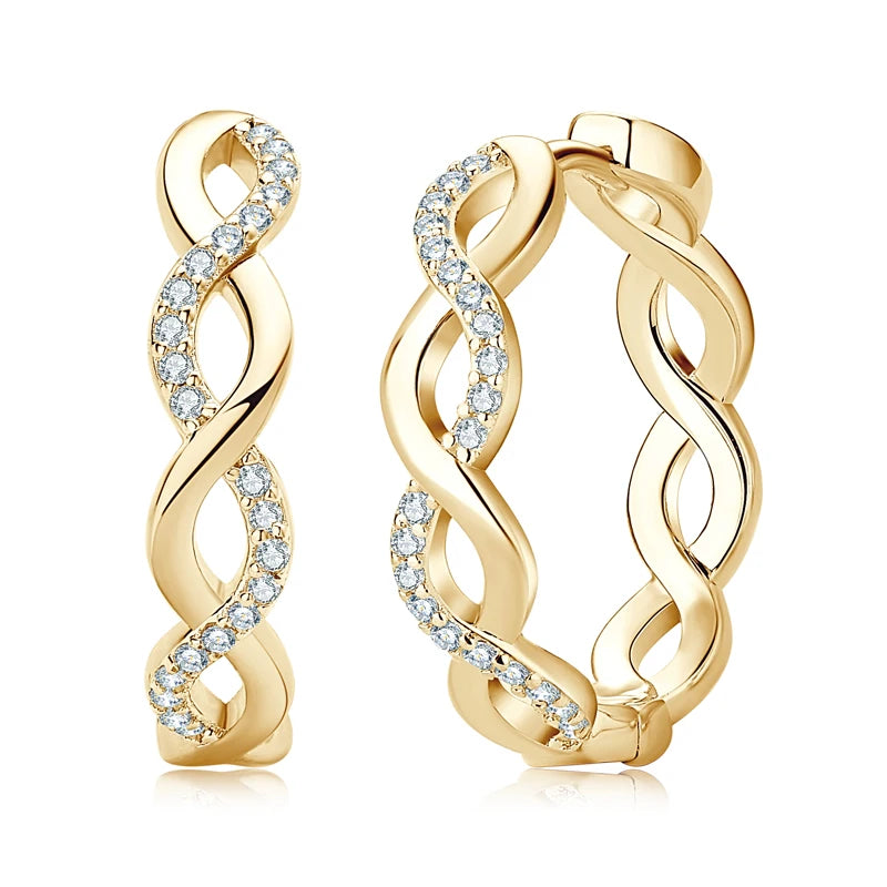 IOGOU Vintage Twisted Hoop Earrings Moissanite D-E 925 Silver 18K Gold Plated Wedding Jewelry for Women Gift Birthday Daily Wear