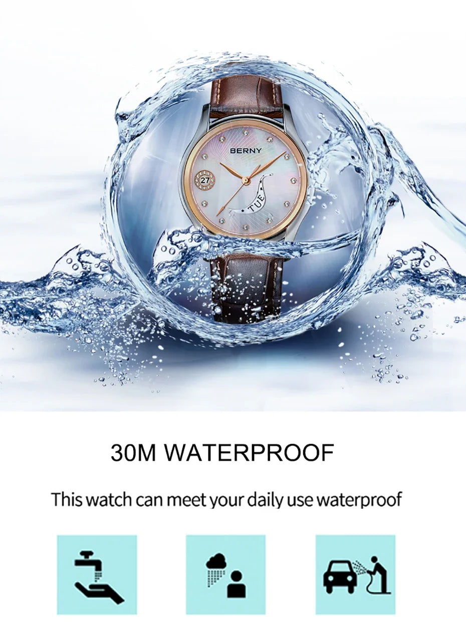 Quartz Wristwatches Calendar Clock Vintage Brown Leather Ladies Wristwatch Luxury Fashion Elegant Women Watches Waterproof 3Bar