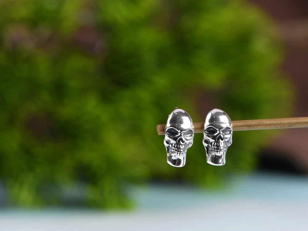 BOCAI New Real S925 Silver Ear Circle Trendy Punk Skull Design Men and Women Earrings Fashion Jewelry Accessories