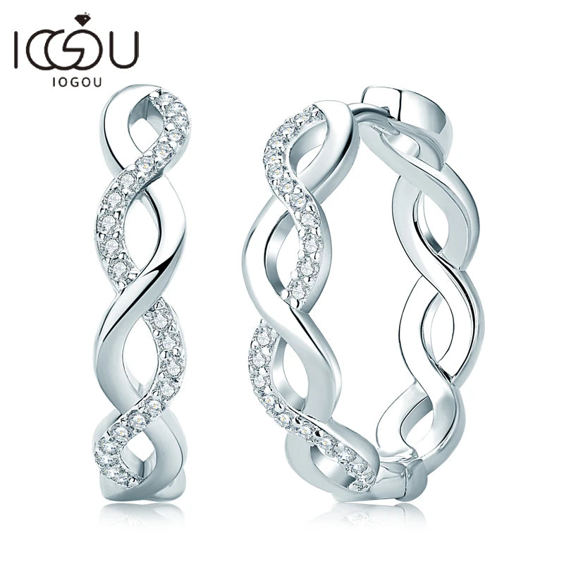 IOGOU Vintage Twisted Hoop Earrings Moissanite D-E 925 Silver 18K Gold Plated Wedding Jewelry for Women Gift Birthday Daily Wear