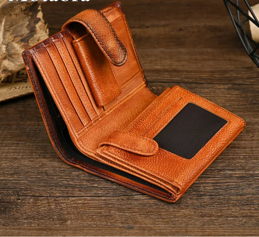 COSMO Genuine Leather Bifold Wallet for Men Women Vintage Cowhide Coin Purse Card Holder Money Bag Slim Short Wallets 2025 NEW