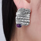 S925 Sterling Silver Stud Earrings for Women Mermaid Retro Texture Geometric Pattern Inlaid Amethyst Ear Stud Jewelry Wholesale