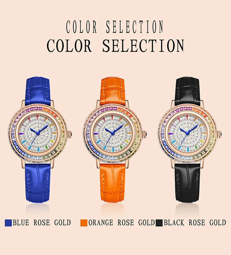 Women Fashion Quartz Watch Light Luxury Brand All Sky Star Leather Strap Diamond Jewelry Crystal Ladies Wristwatches Gift
