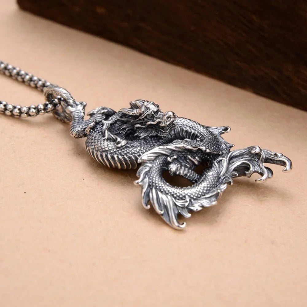 BOCAI S925 Silver Charms Pendants for Women Men Retro 3D Flying Dragon Year of the Loong  Amulet Fashion Jewelry Wholesale