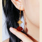 Red Agate Silver Plated Small Flower Good Luck Longevity Lock Agate Earrings Vintage Style for Cheongsam Hanfu Retro Aesthetic