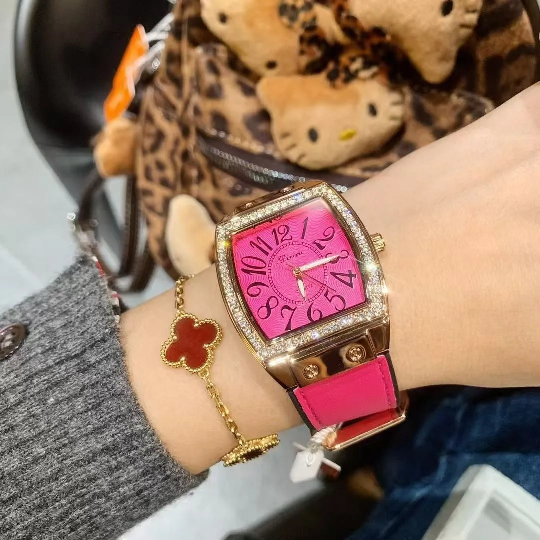 Timini Women's Watch Hot Selling Rose Red Belt Watch Women's Large Plate Xiaohongshu 77120
