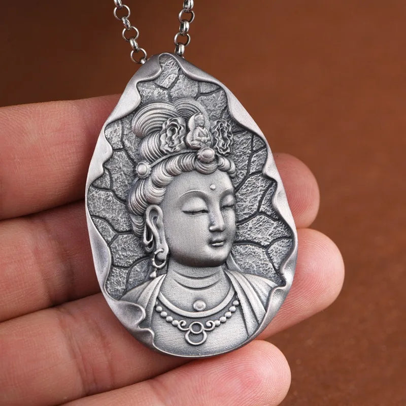 new 990 Silver Retro Wisdom Manjusri Buddha Pendant Lucky Talisman for Men and Women