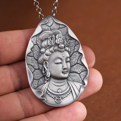 new 990 Silver Retro Wisdom Manjusri Buddha Pendant Lucky Talisman for Men and Women