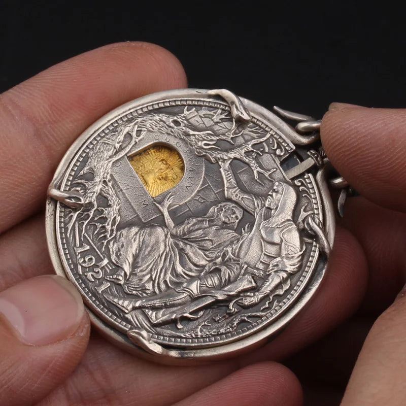 Man Women Necklace Pendant Real 925 Sterling Silver Holy Grail Knight Mechanism Coin Luxury Designer Fine Jewelry 2024 New In P7