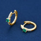 925 Sterling Silver Plated 14K Gold Ladies Hoop Earring 3x3mm Square Artificial Emerald Vintage Earrings for Women Jewelry Gift