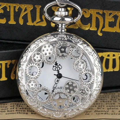 Classic Vintage Pinion Hollow Engraved Quartz Pocket Watch Flip White Dial Arabic Numerals Necklace Pendant Clock Jewelry Gift