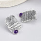 S925 Sterling Silver Stud Earrings for Women Mermaid Retro Texture Geometric Pattern Inlaid Amethyst Ear Stud Jewelry Wholesale