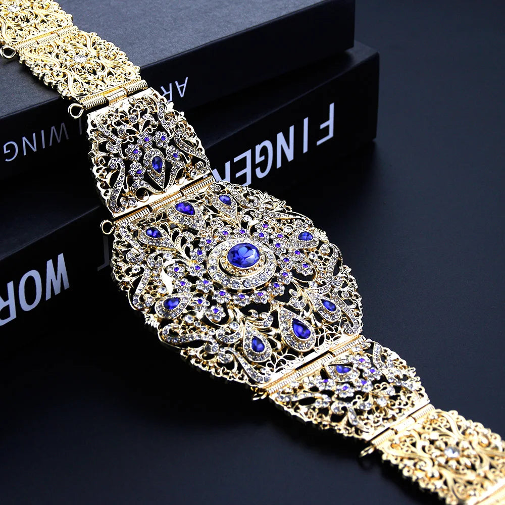 Neovisson Algeria High Quality 18K Gold Color Belt For Women Wedding Dress Waist Belt Chain Full Crystal Ladies Favorite Gift