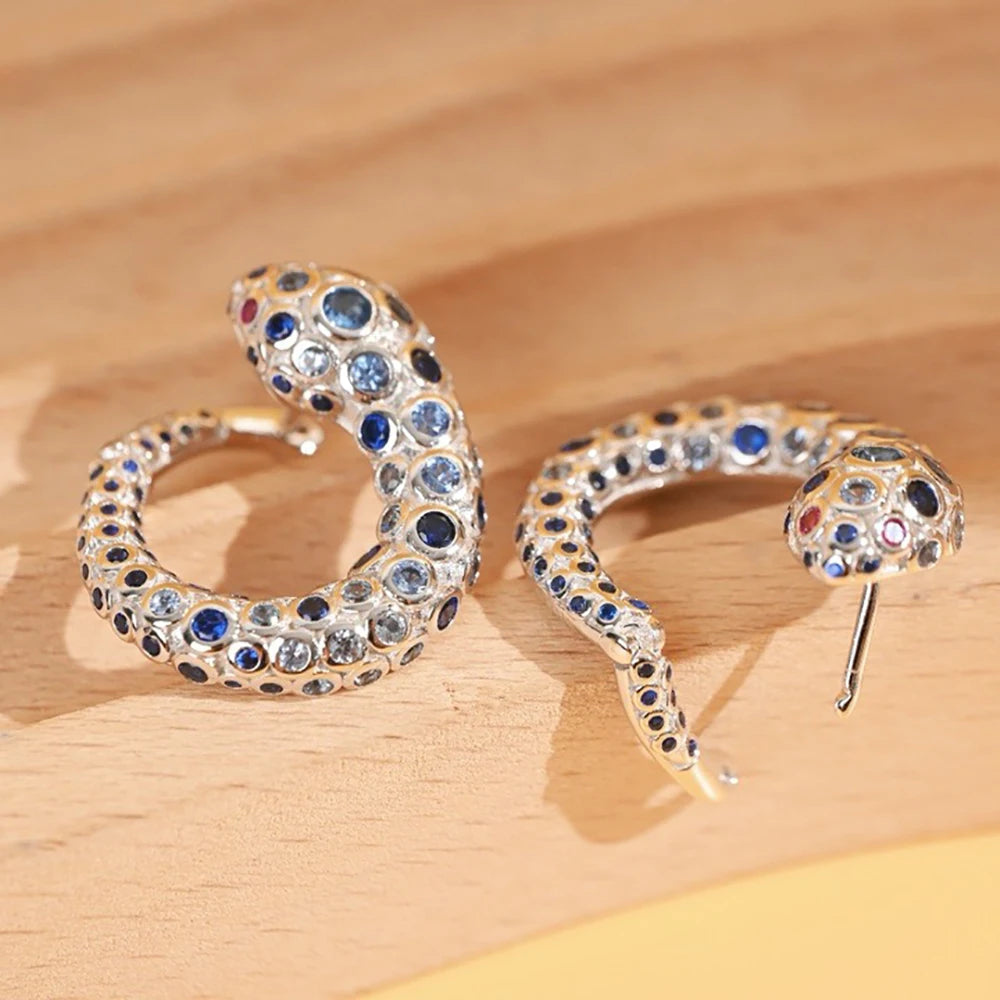 BOEYCJR 925 Silver Zircon Vintage Snake Design Stud Earrings for Women Gift