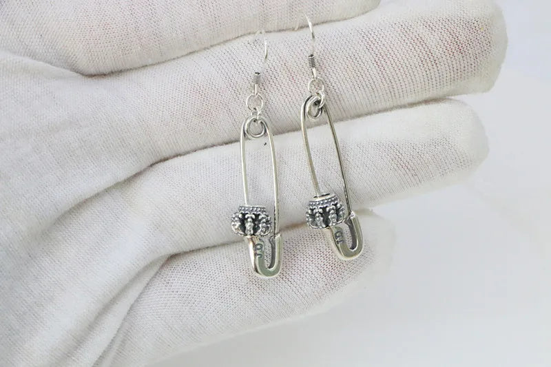 Hip hop Personality Korean Street Sterling Silver Pins Crown Earrings Female Retro Exaggerated Thai Silver Long Earrings Origina