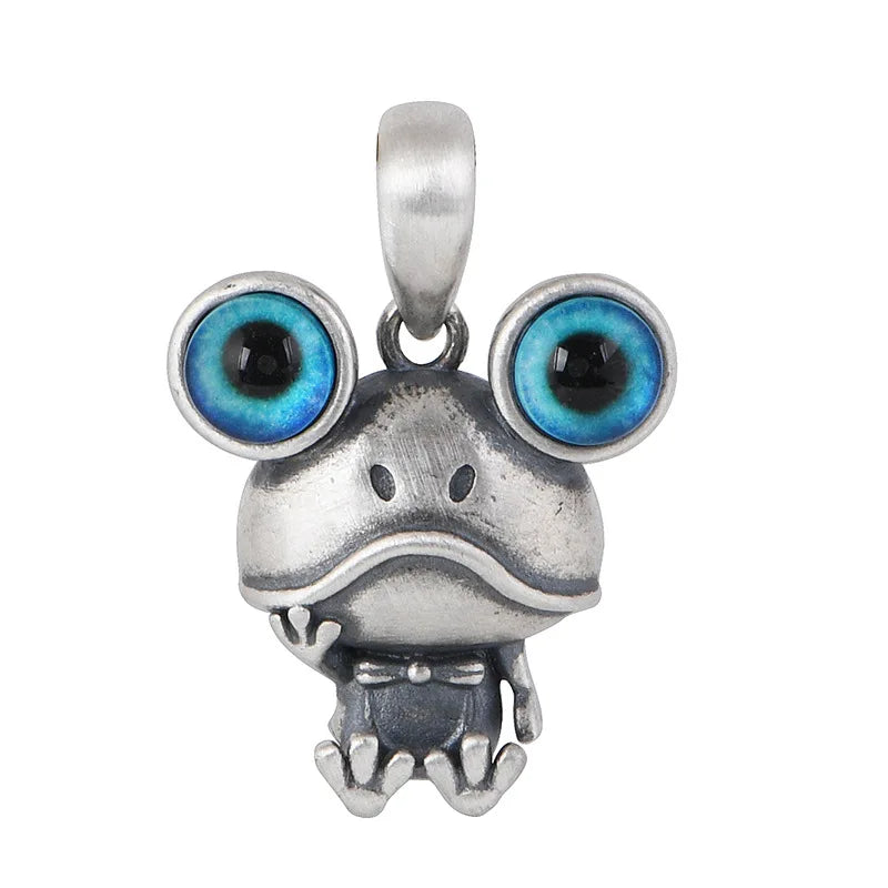 S925 Silver Charm Pendant Retro Personality Cute Big Eyes Frog Pendant Women's Fashion Creative Jewelry