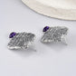 S925 Sterling Silver Stud Earrings for Women Mermaid Retro Texture Geometric Pattern Inlaid Amethyst Ear Stud Jewelry Wholesale