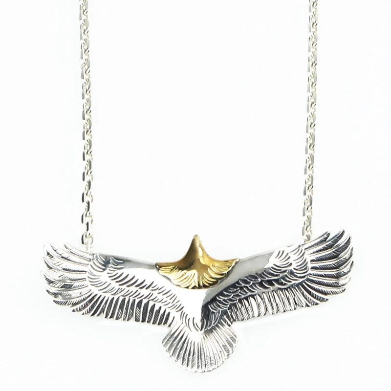 Japanese Style Trendy S925 Sterling Silver Eagle Pendant Necklace for Men and Women Sweater Chain Hip-Hop Punk Style Jewelry