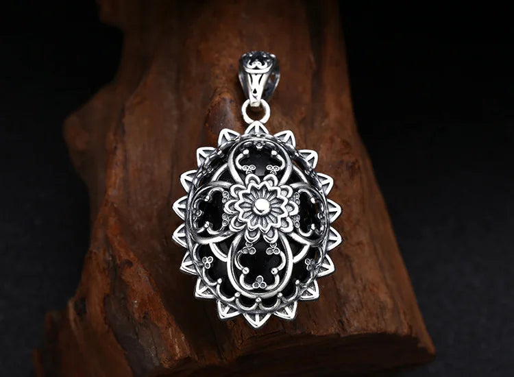 925 Sterling Silver Flower Pendant Thai Silver Antique Finish Vintage Boho Chic Jewelry