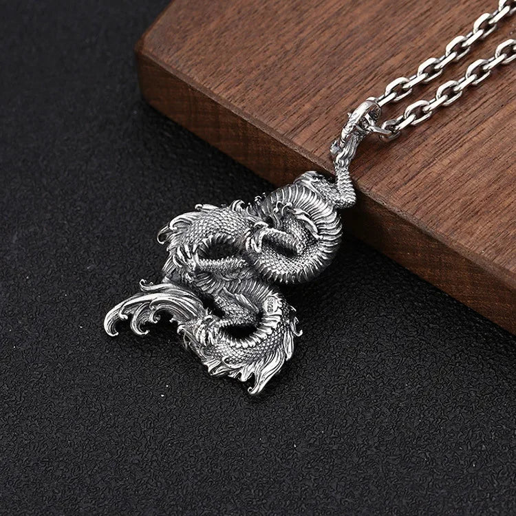 New solid real s925 sterling silver jewelry retro personality good luck dragon pendant stylish Man pendant