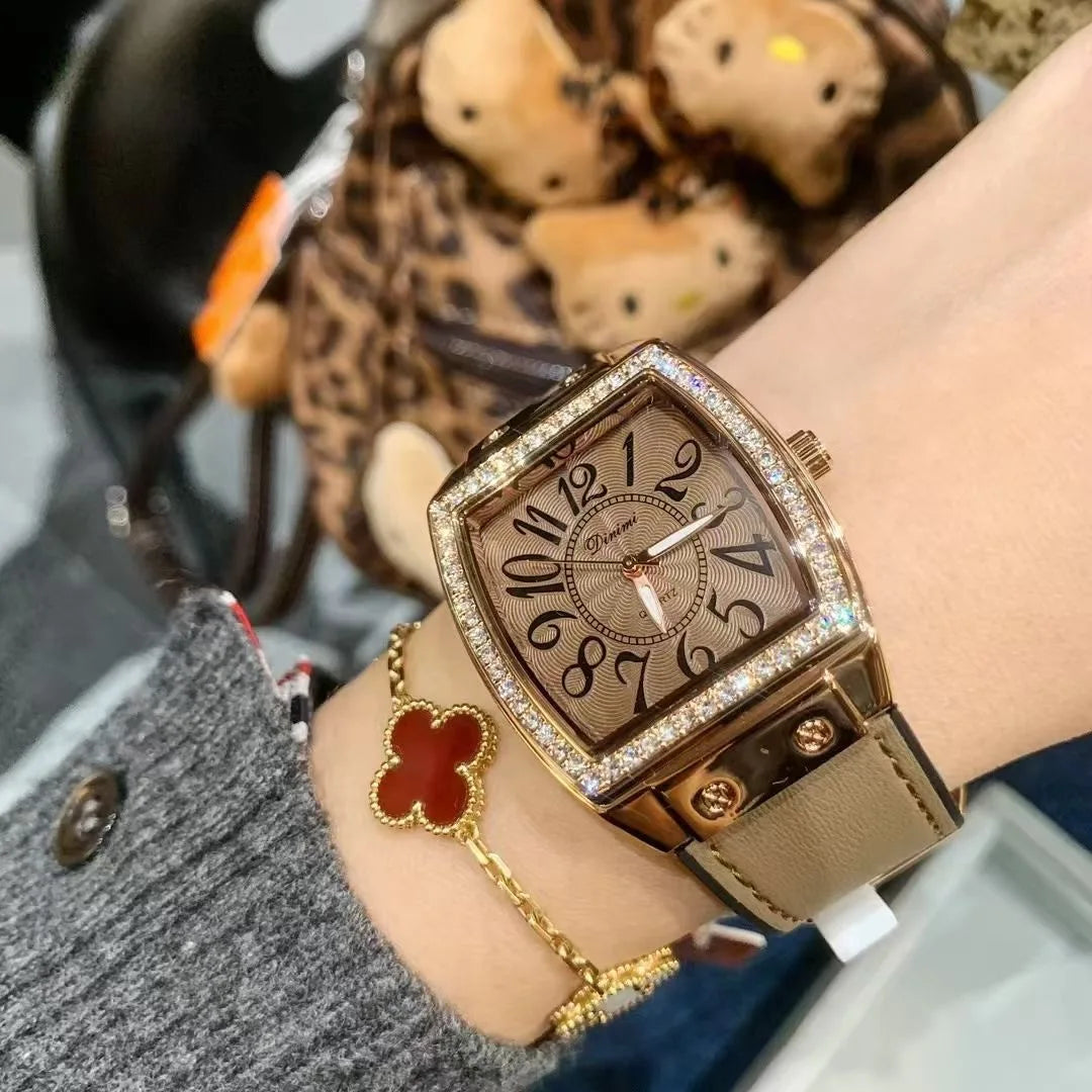 Timini Women's Watch Hot Selling Rose Red Belt Watch Women's Large Plate Xiaohongshu 77120