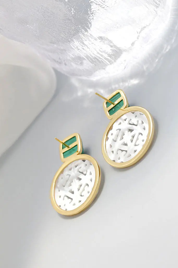 Natural White Shell Openwork 18K Gold Plated Earring Inlaid Black Agate 925 Sterling Silver Earrings Fashion Fine Jewelry Gift
