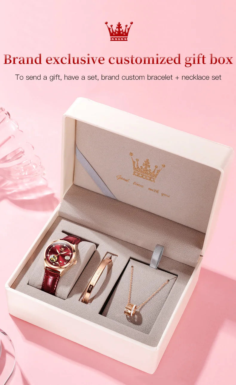 OLEVS Brand Ladies' Watch Fully Automatic Mechanical Watch Fashion Leather Strap 6601