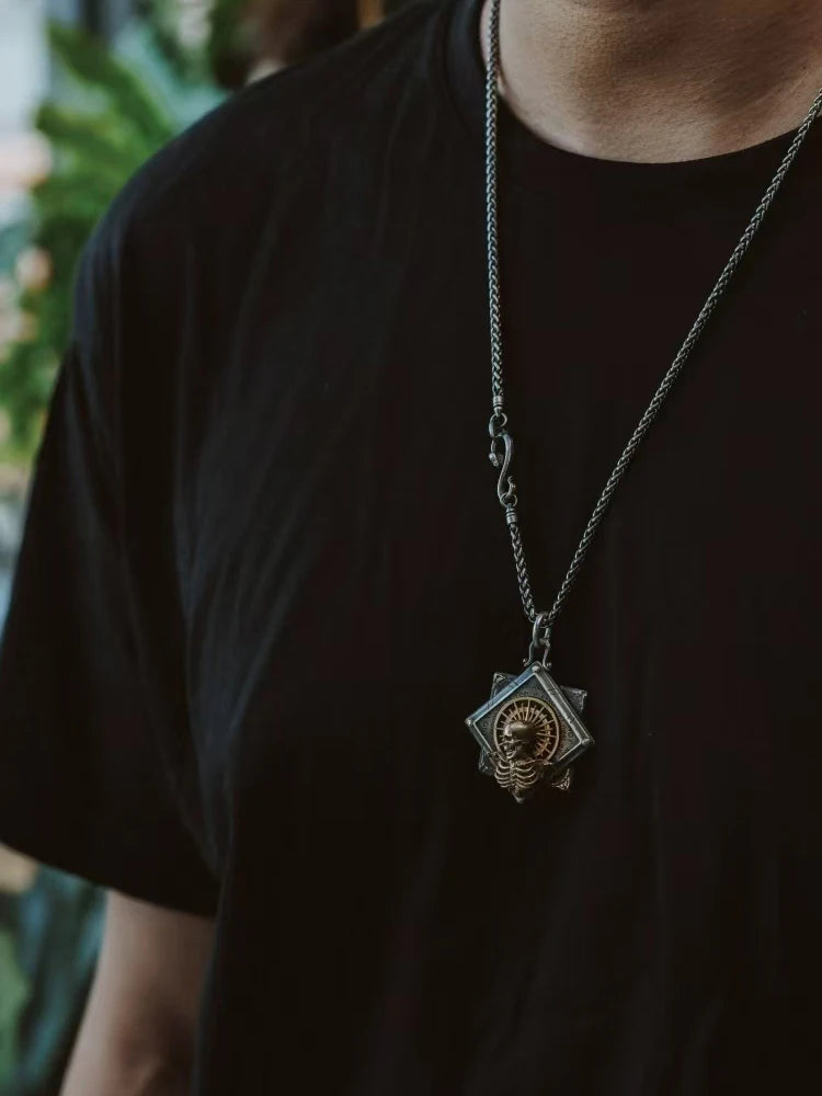 Skeleton Starlight Skull Pendant 925 Silver Fidget Spinner Retro Men's Original Design Silver Jewelry