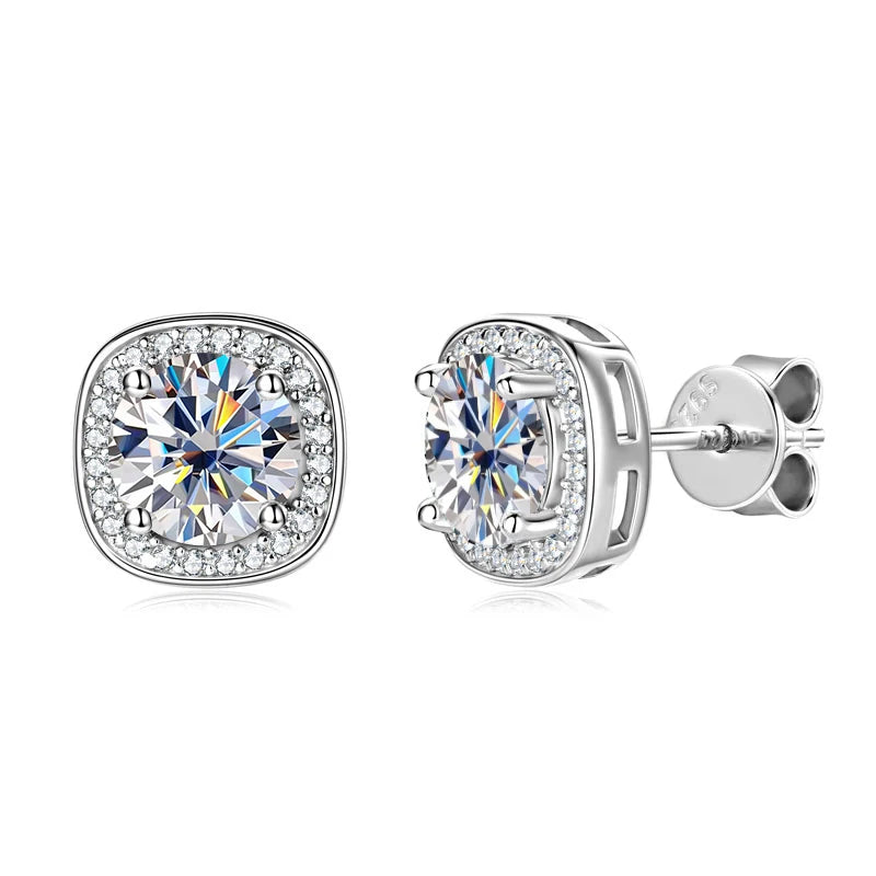 Rrjzz Classic Square 1CT Moissanit Women Earrings with Certificate 925 Sterling Silver Vintage Stud Ear for Wedding Fine Jewelry