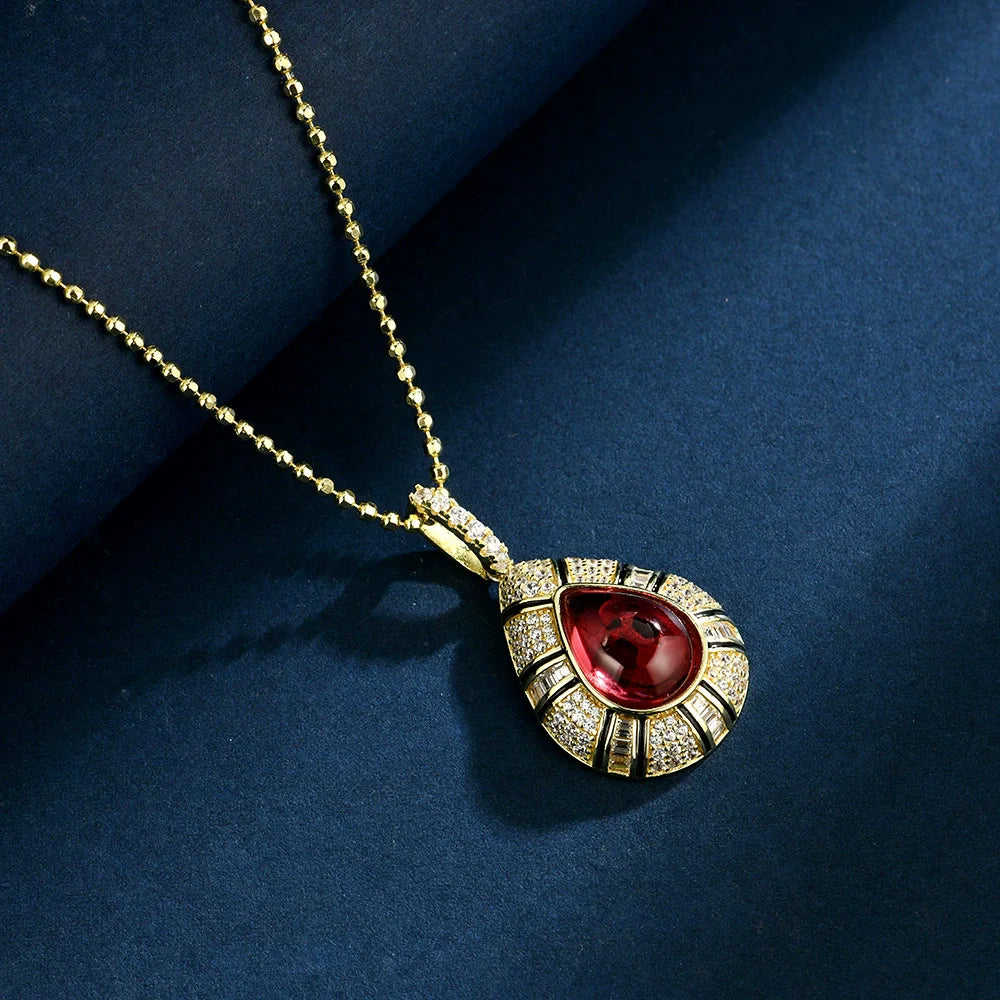 WUIHA Vintage 100% 925 Sterling Silver 9 * 12 MM Lab Sapphire High Carbon Diamonds Ruby Gemstone Pendant Necklace Fine Jewelry