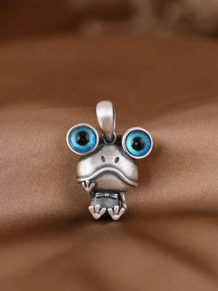 S925 Silver Charm Pendant Retro Personality Cute Big Eyes Frog Pendant Women's Fashion Creative Jewelry