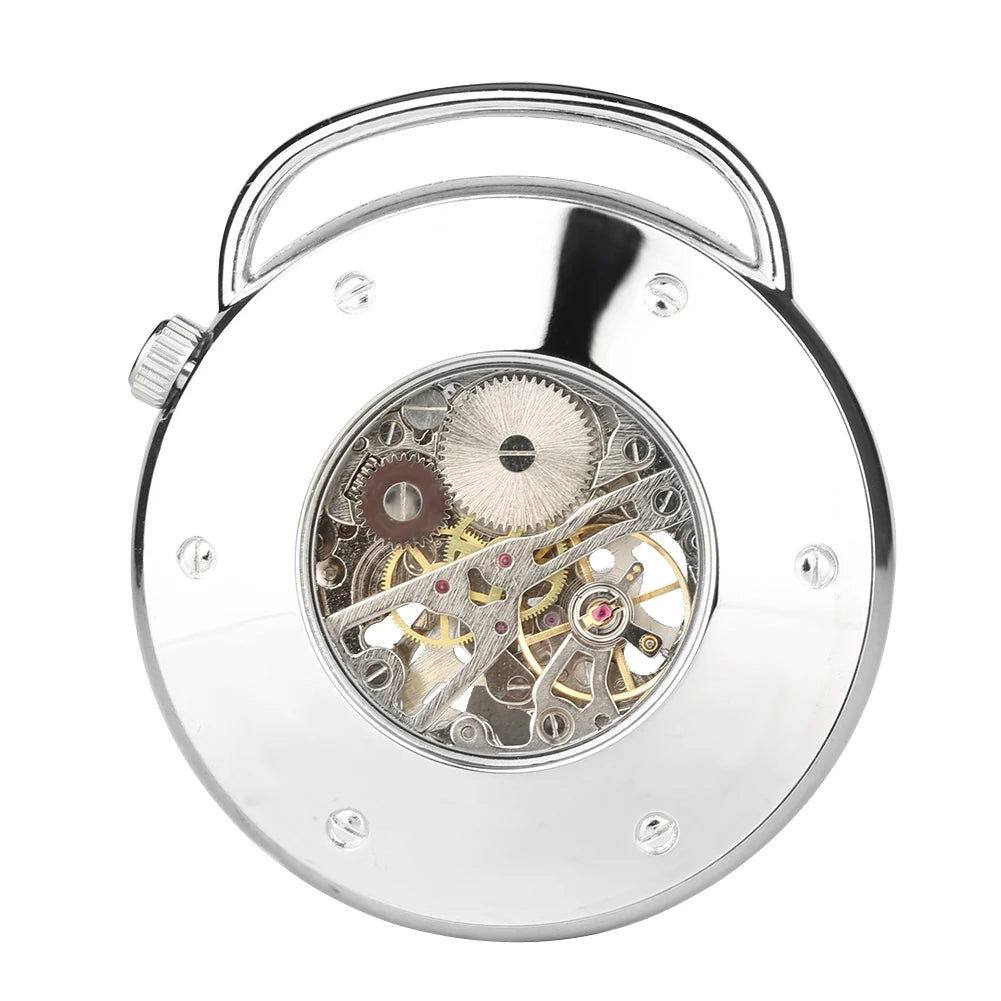 Open Face Blue Roman Numerals Display Mechanical Hand Winding Pocket Watch Silver Transparent Skeleton Pendant Antique Clock