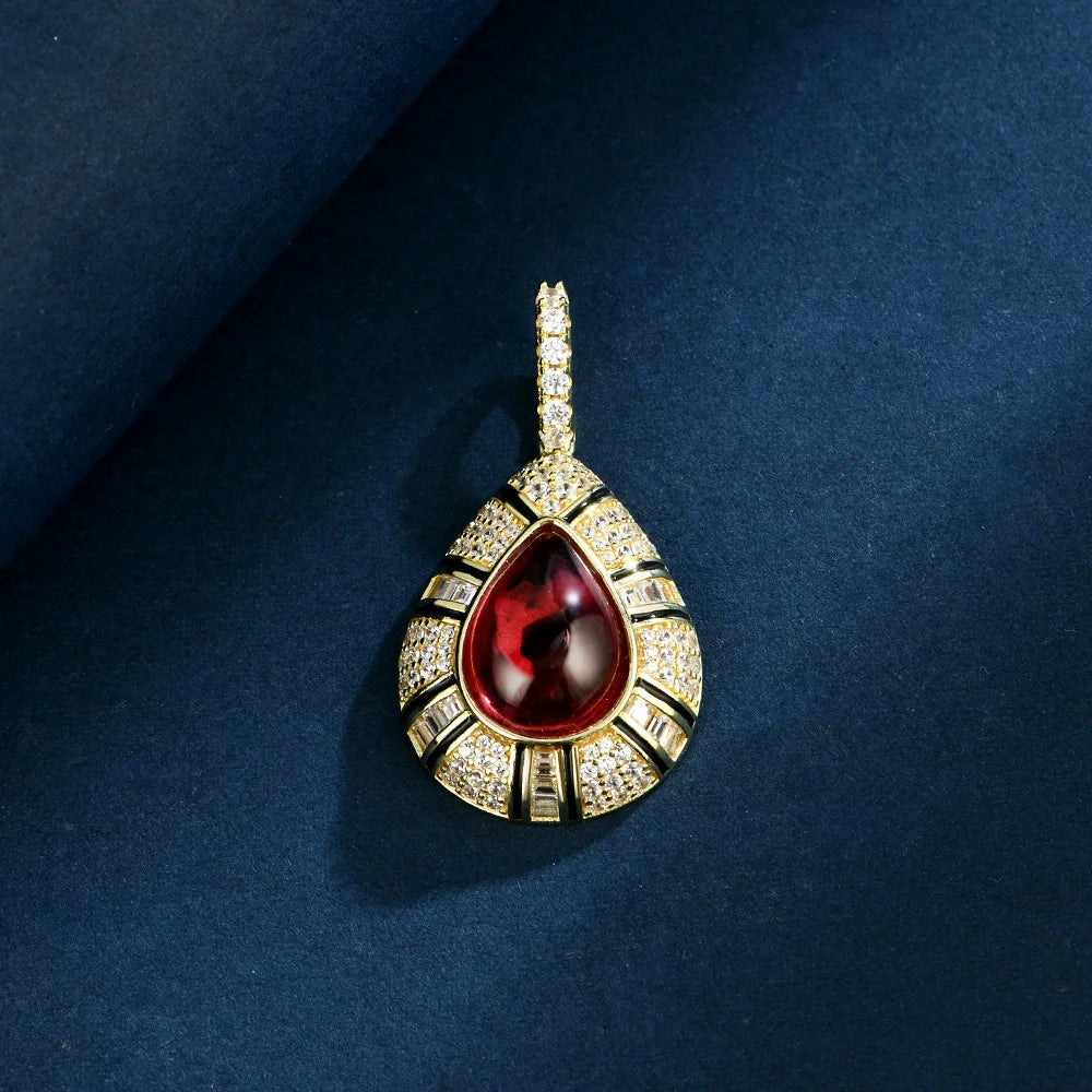 WUIHA Vintage 100% 925 Sterling Silver 9 * 12 MM Lab Sapphire High Carbon Diamonds Ruby Gemstone Pendant Necklace Fine Jewelry