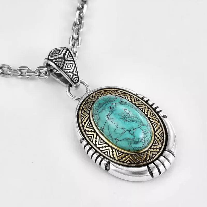 Necklace Pendant Real 925 Sterling Silver Big Natural Turquoise Indian Style Luxury Brand Fine Jewellery Woman Man 2025 Gift P16