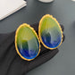 European and American retro geometric elliptical design earrings - red, silver and green resin earrings
