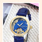 Ladies Flywheel double hollowed luxury fashion casual luminous leather watch with automatic mechanical waterproof wristwatch