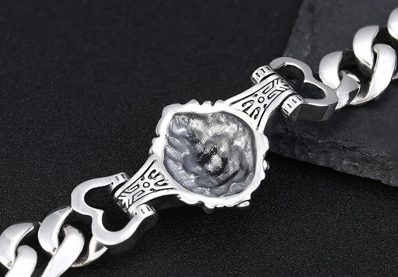 s925 sterling silver ornament retro personality all match trendy fashion Thai silver domineering lion's head bracelet for men