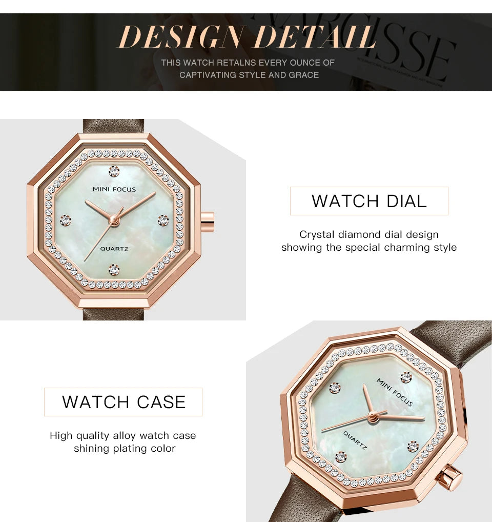 MINI FOCUS 0304 Brand Fashion Women Quartz Watch Luxury Leather Strap Waterproof Casual Girls Wristwatch Elegant Ladies Watches