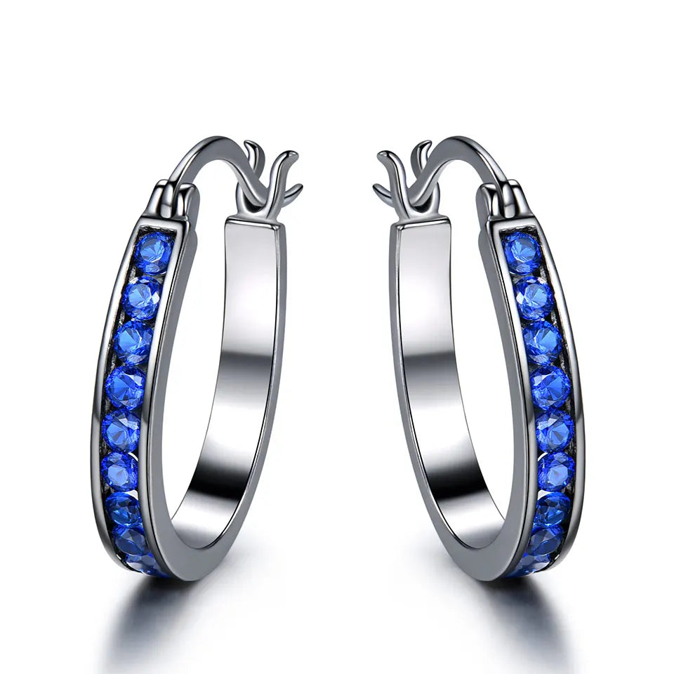 Vintage Non Tarnish Womens 925 Silver Earring Black Blue Zircon Hoops Earrings