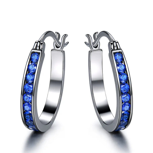 Vintage Non Tarnish Womens 925 Silver Earring Black Blue Zircon Hoops Earrings