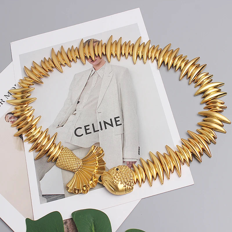 2024 New Designer Belts For Women High Quality Luxury Brand Female Elastic Gold Belt Ladies Waist Fish Metal Dress Waistband