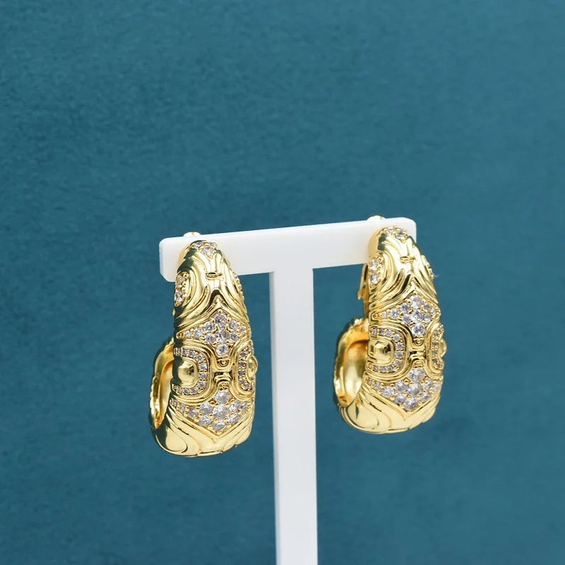 BELLUX Italy Vintage Style Classic 925 Silver Gold Plated Synthetic Zircon Light Luxury Earrings Fine Jewelry