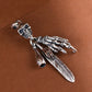 BOCAI New S925 Silver Retro Personalized Trendy Hip Hop Skull Feather Bone Claw Bowling Bottle Men's Pendant