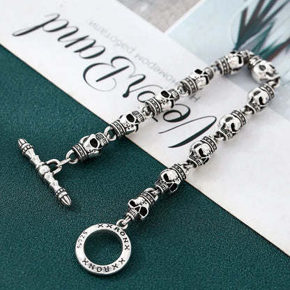 S925 sterling silver bracelet men thick skull heavy industry thai silver retro distressed punk trendystylish jewelry